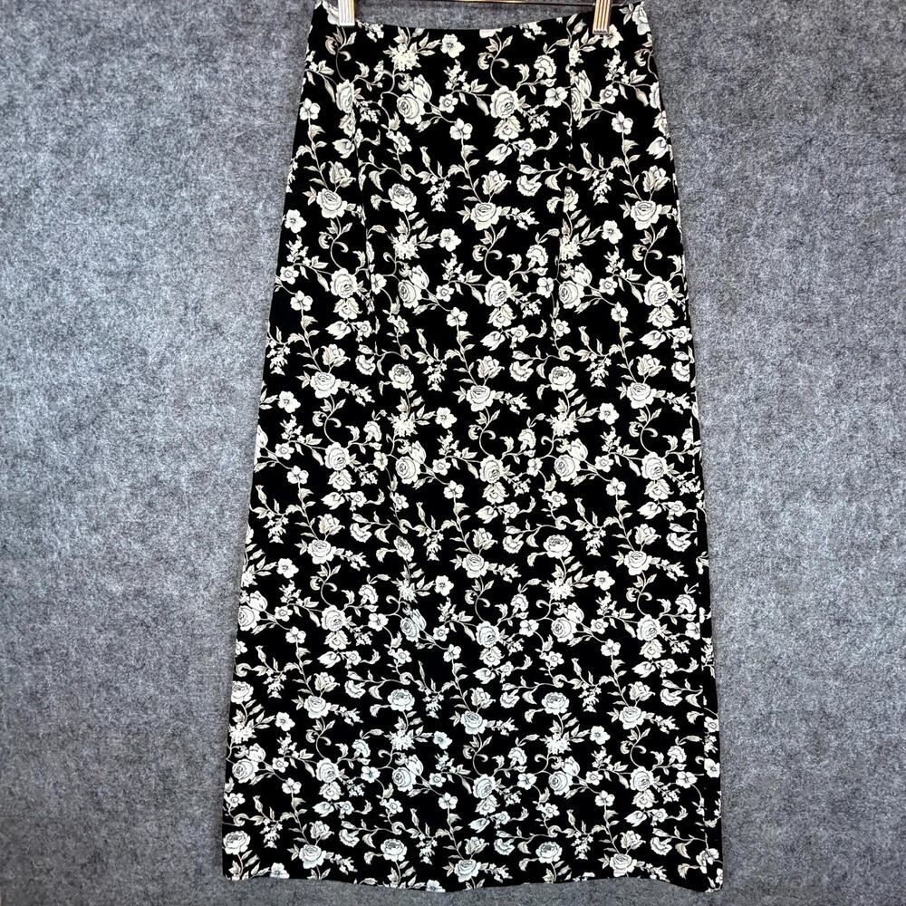 Vintage Noe Skirt Womens 9/10 Black‎ White Dark Romantic 90s Roses Romantic